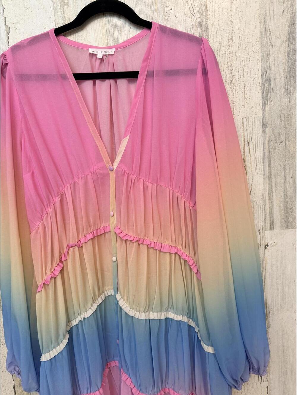 SOLD Women's Size XL Ombre Rainbow Tiered Ruffle Maxi Dress - Picture 10 of 15